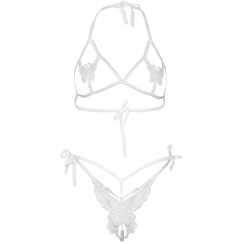 Эротический комплект с открытой чашкой Leg Avenue Open cup bra and pearl panty One Size White