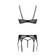 Комплект Passion LEAFA SET black, XXL/XXXL, кружево+сетка, бюстгальтер на косточках, стринги, пояс для чулок