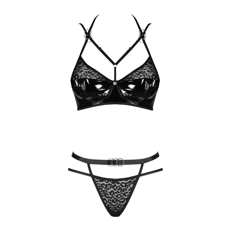 Эротический комплект под латекс со стрепами Obsessive Bagirela 2-pcs set, черный S/M
