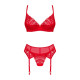 Комплект Obsessive Ingridia 3-pcs set XS/S, красный, бюстгальтер, стринги, пояс