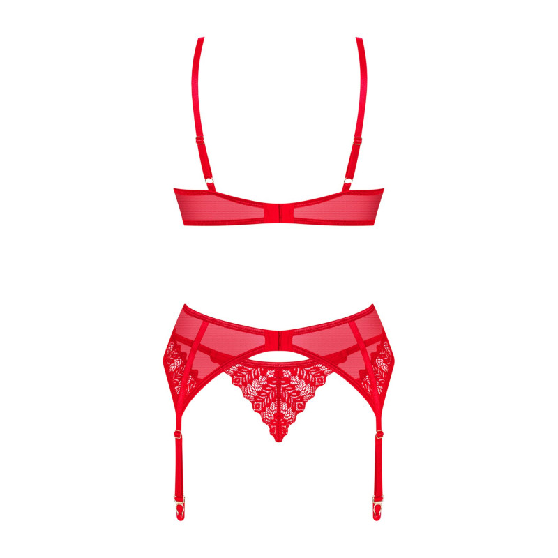 Комплект Obsessive Ingridia 3-pcs set XS/S, красный, бюстгальтер, стринги, пояс
