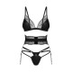 Комплект Obsessive Lobellis 3-pcs set, XL/2XL, черный, лиф с мягкой чашкой, стринги, пояс для чулок