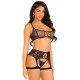 Комплект Leg Avenue Top and garter harness, One Size, черный, сетчатый, топ + пояс с гартерами