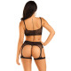 Комплект Leg Avenue Top and garter harness, One Size, черный, сетчатый, топ + пояс с гартерами