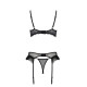 Комплект Passion KERRIA SET WITH OPEN BRA black, L/XL, бюстгальтер с открытой чашкой, стринги, пояс для чулок