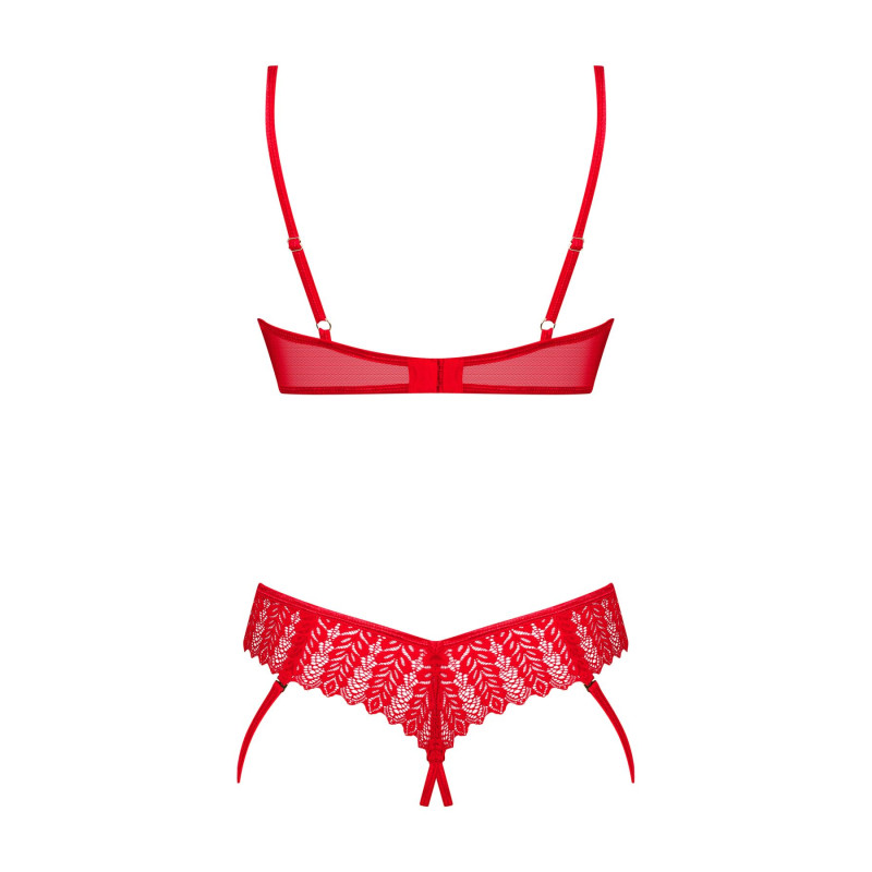 Комплект Obsessive Ingridia 2-pcs crotchless set XS/S, червоний, з доступом, відкриті груди