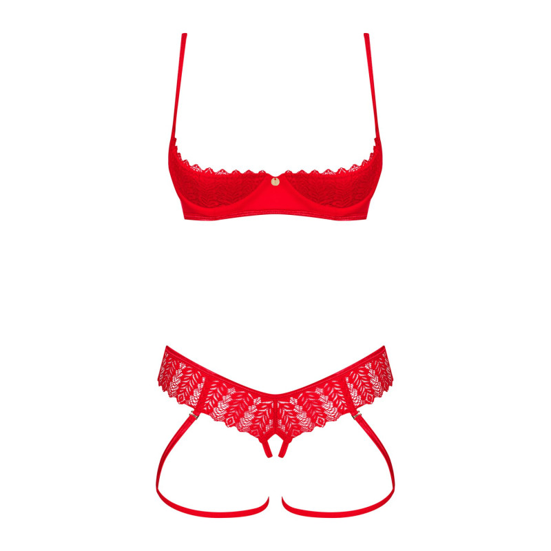 Комплект Obsessive Ingridia 2-pcs crotchless set XS/S, червоний, з доступом, відкриті груди