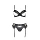 Комплект Passion KERRIA SET WITH OPEN BRA black, L/XL, бюстгальтер с открытой чашкой, стринги, пояс для чулок