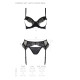 Комплект Passion KERRIA SET WITH OPEN BRA black, L/XL, бюстгальтер с открытой чашкой, стринги, пояс для чулок