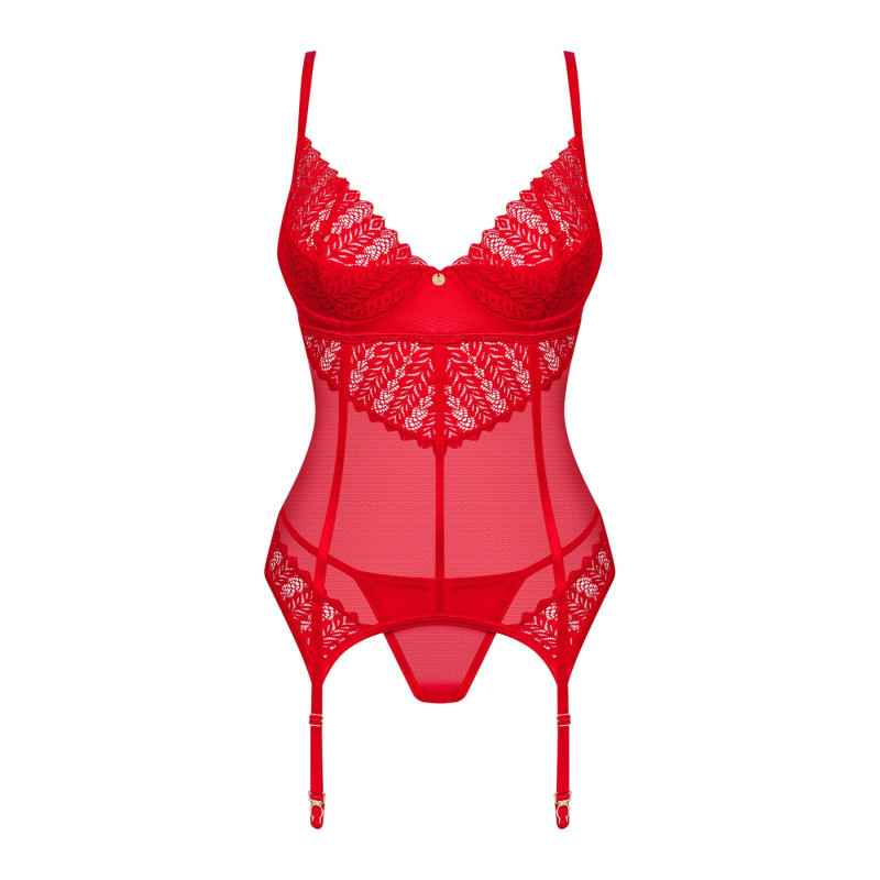 Комплект корсет и стринги Obsessive Ingridia corset & thong XL/2XL, красный
