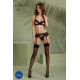 Комплект Passion KERRIA SET WITH OPEN BRA black, L/XL, бюстгальтер с открытой чашкой, стринги, пояс для чулок