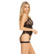 Комплект Leg Avenue Lace cami garter and G-string, One Size, черный, корсет с гартерами + стринги