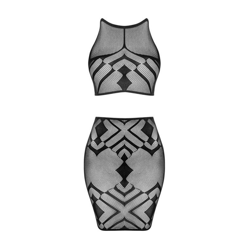 Эротический полупрозрачный комплект Obsessive K101 top & skirt топ, черная юбка S/M/L