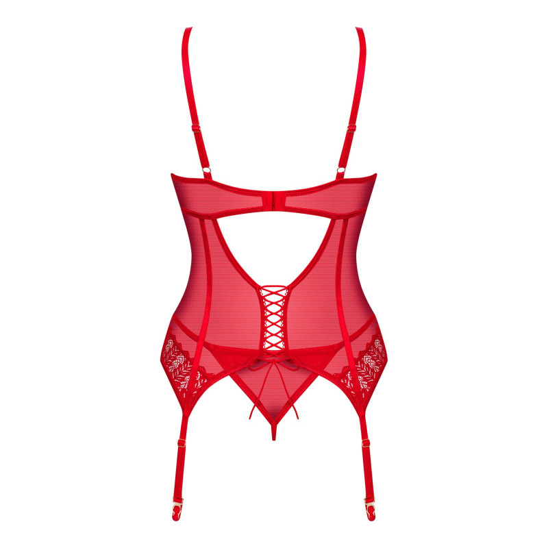 Комплект корсет и стринги Obsessive Ingridia corset & thong M/L, красный
