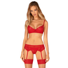 Комплект Obsessive Ingridia 3-pcs set XL/2XL, красный, бюстгальтер, стринги, пояс