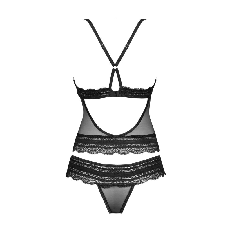 Полупрозрачный набор с украшениями Obsessive Ivannes top & thong топ и танга, черный S/M