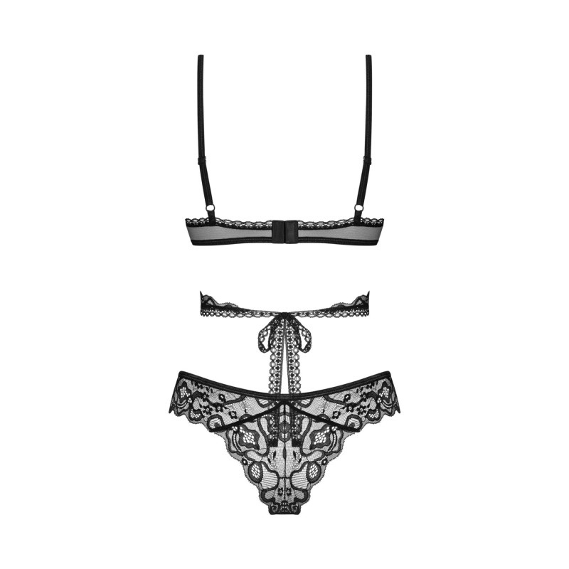 Комплект Obsessive Blomentis 2-pcs set, XS/S, кружевной, лиф с завязками на спине, трусики-слипы