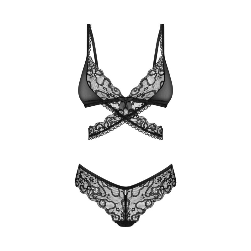 Комплект Obsessive Blomentis 2-pcs set, XS/S, кружевной, лиф с завязками на спине, трусики-слипы