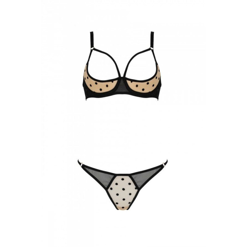 Эротический комплект Passion MARINA SET WITH OPEN BRA, S/M, beige, открытые чашки