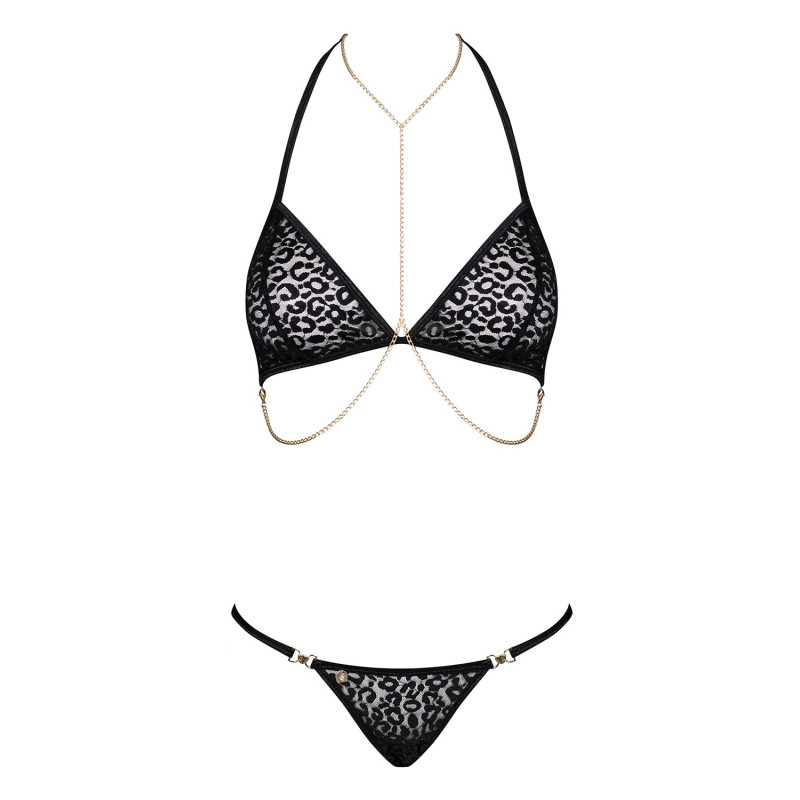 Комплект с цепочками Obsessive Pantheria 2-pcs set бюстгальтер, трусики black S/M