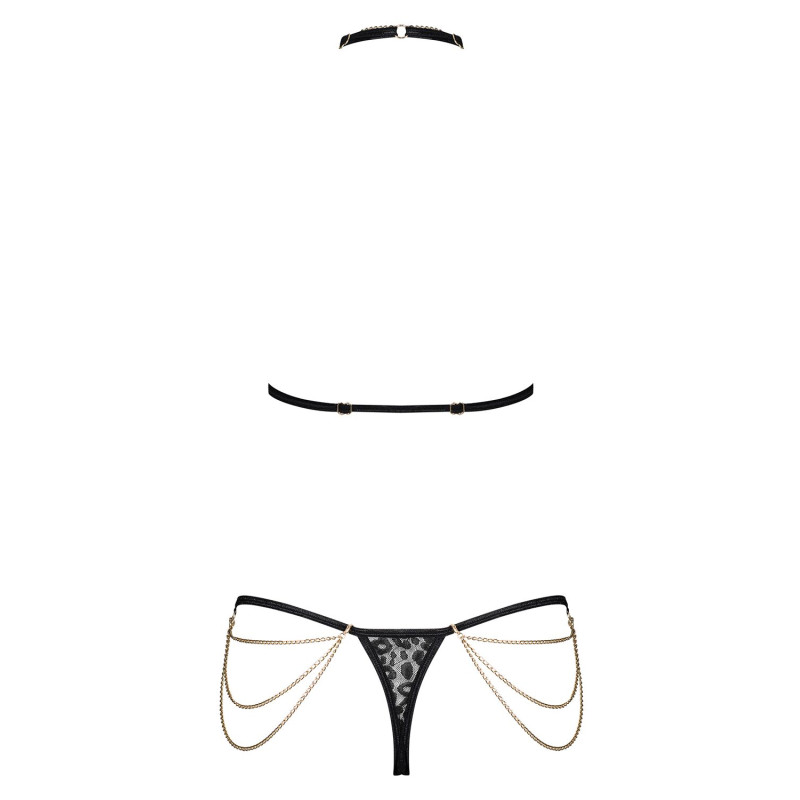 Комплект с цепочками Obsessive Pantheria 2-pcs set бюстгальтер, трусики black S/M