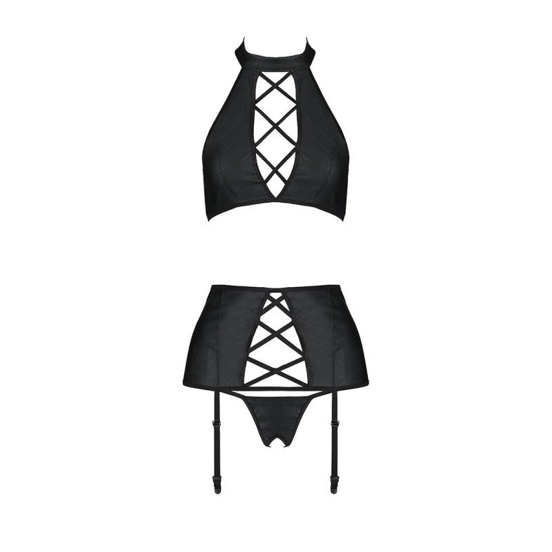Комплект з еко-шкіри з імітацією шнурівки Passion Nancy Set black S/M