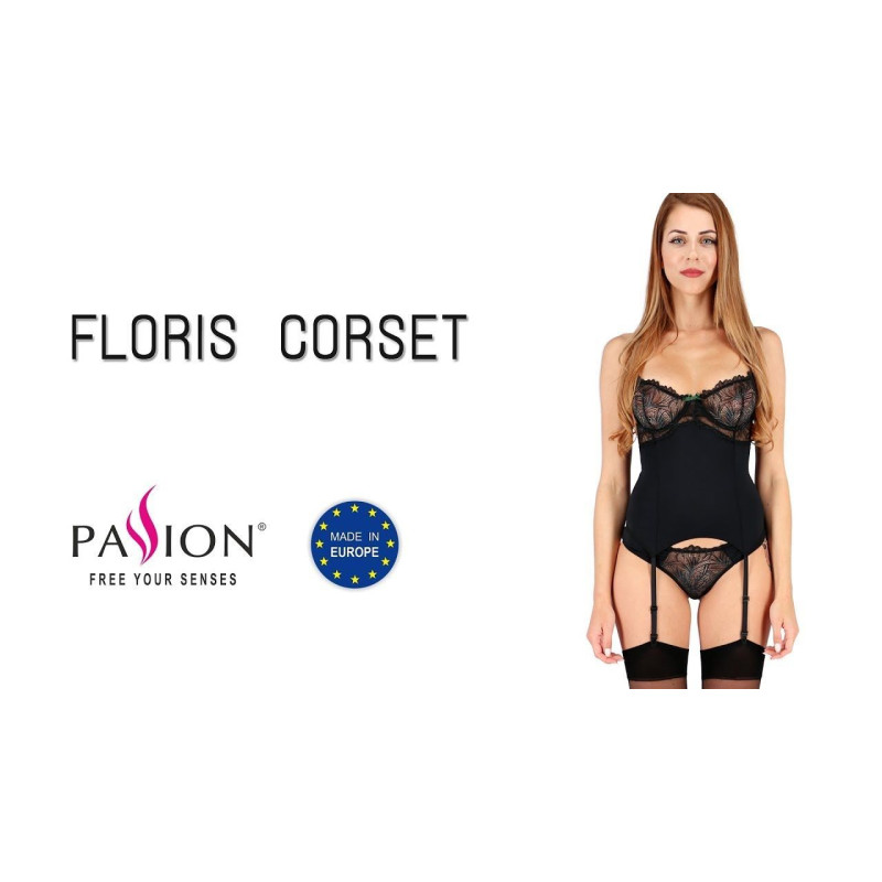 Корсет с пажами Passion FLORIS CORSET black S/M