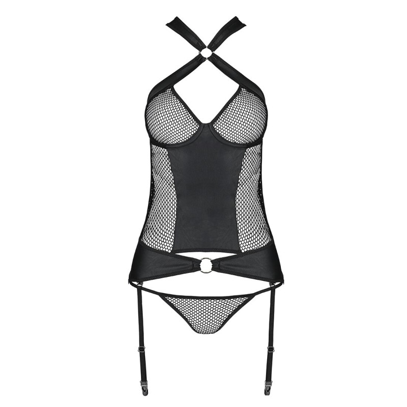 Сетчатый комплект корсет с халтером Passion Amanda Corset black S/M