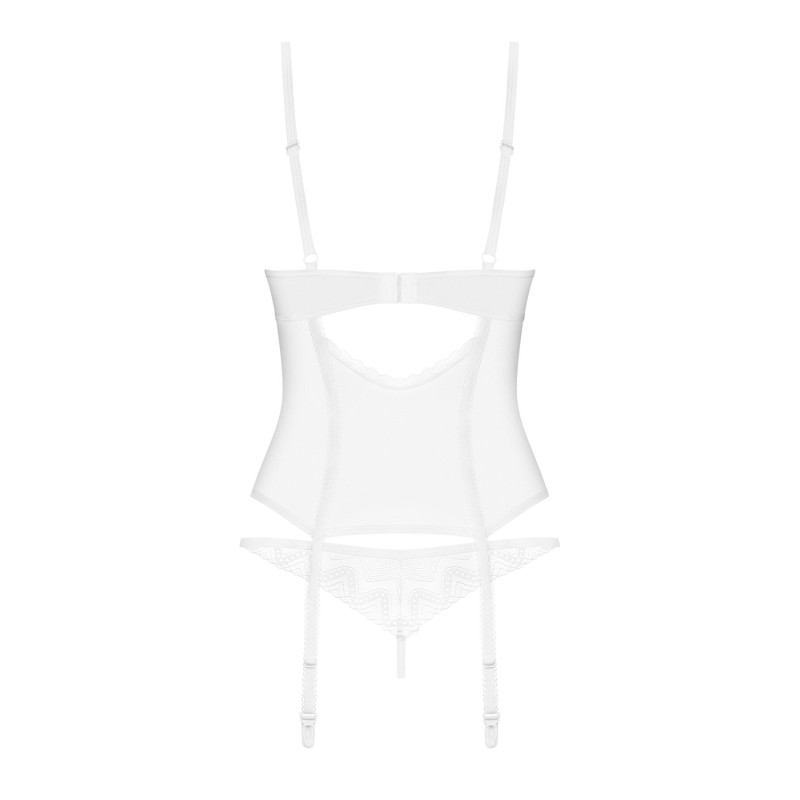 Корсет Obsessive Alissium corset & thong, XL/2XL, гибкие косточки, открытая спина, стринги в комплек