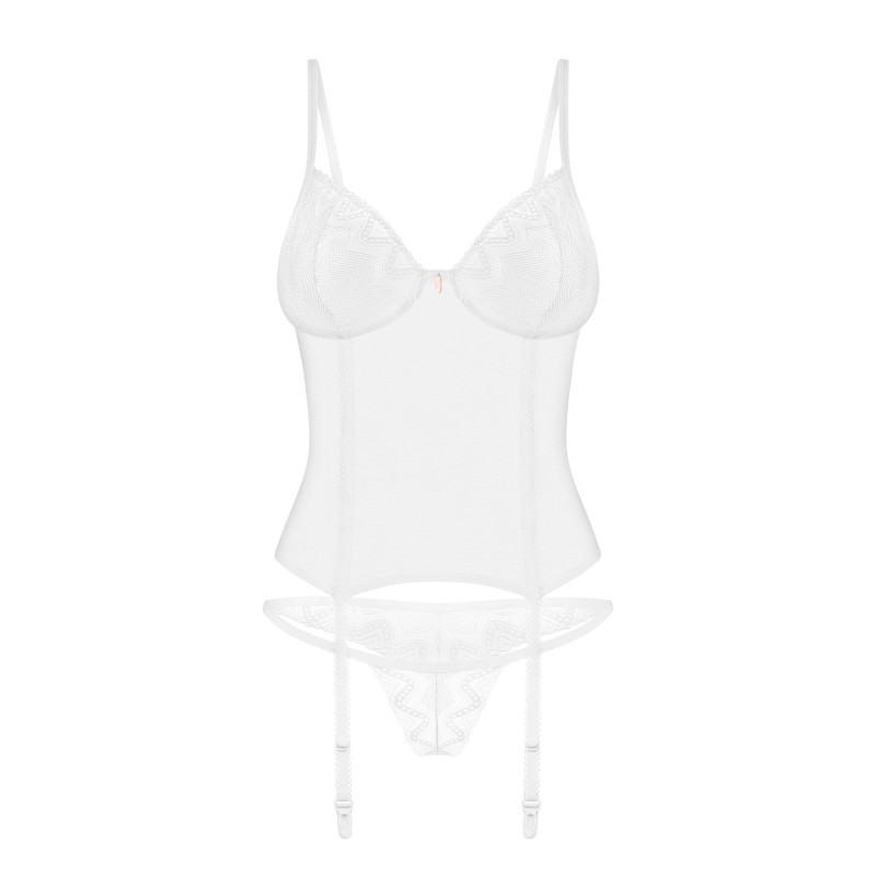 Корсет Obsessive Alissium corset & thong, XL/2XL, гибкие косточки, открытая спина, стринги в комплек