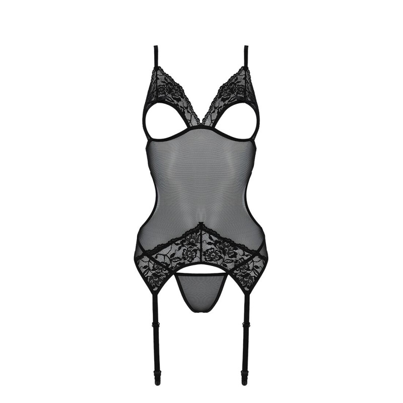 Корсет с подвязками и ажурным лифом Passion Christa Corset black S/M