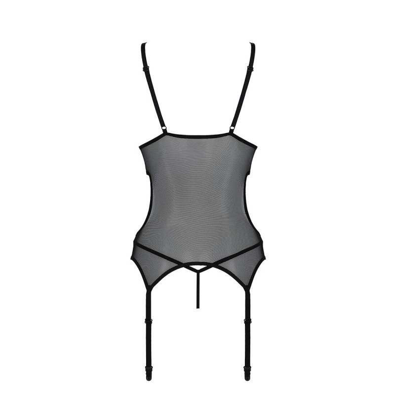 Корсет с подвязками и ажурным лифом Passion Christa Corset black S/M