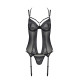 Корсет Passion DROSERA CORSET black, S/M, с креплениями для чулок, трусики в комплекте