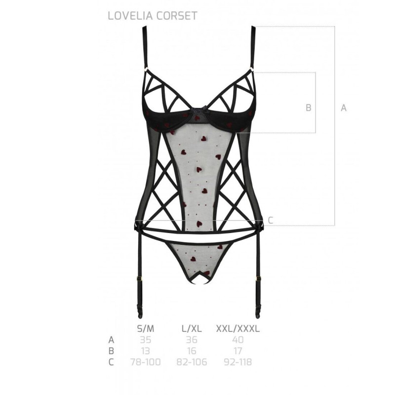 Корсет з підв'язками + стрінги Passion LOVELIA CORSET black S/M