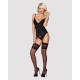 Сатиновий мереживний корсет Obsessive 810-COR-1 babydoll & thong корсет, танга, чорний S/M
