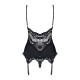 Сатиновий мереживний корсет Obsessive 810-COR-1 babydoll & thong корсет, танга, чорний S/M