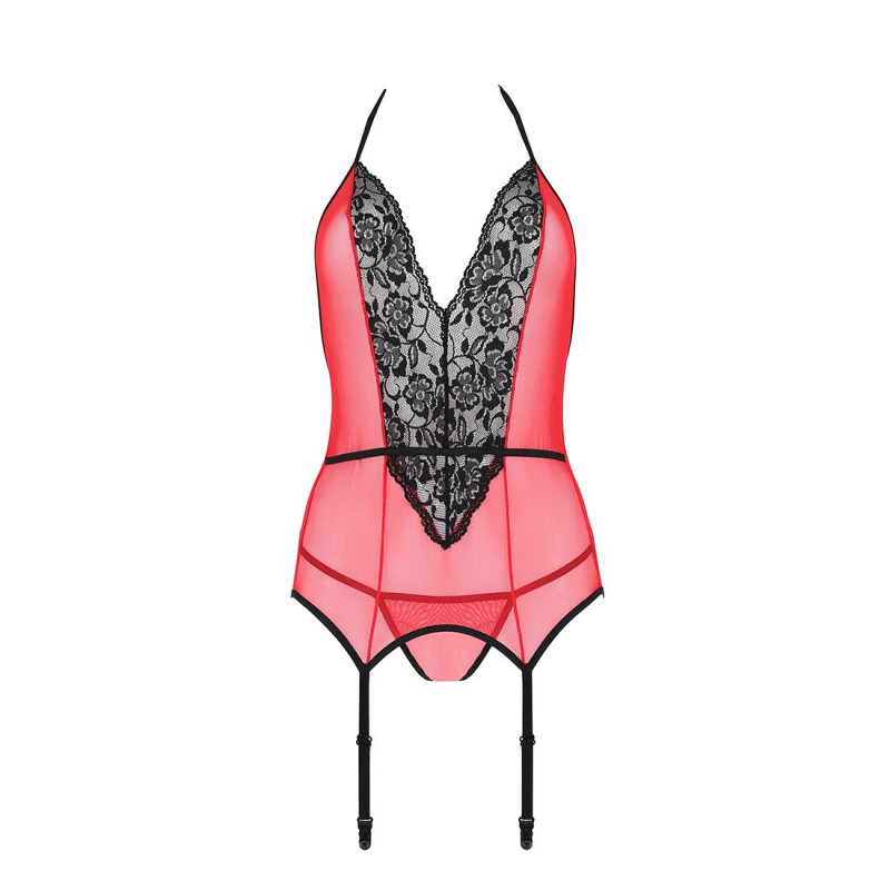 Корсет с пажами для чулок Passion PEONIA CORSET red S/M