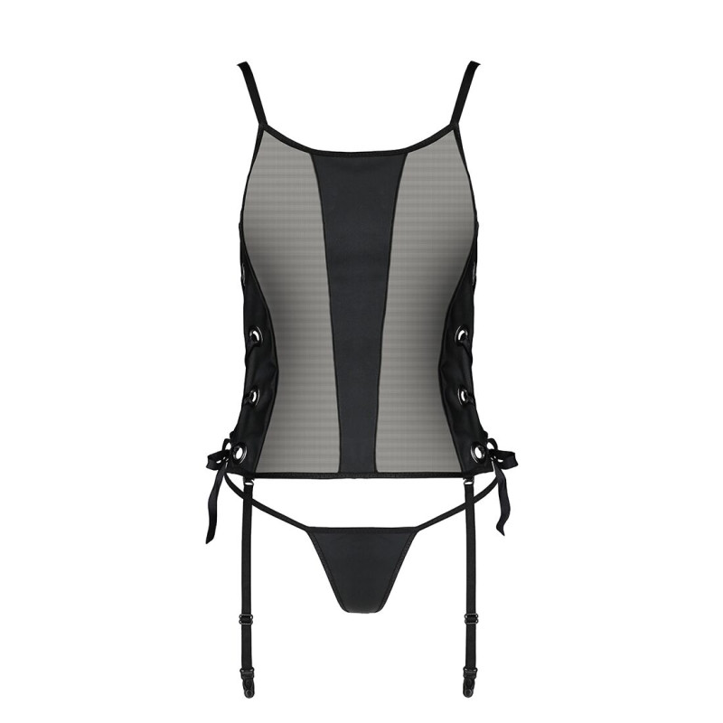 Сетчатый корсет из экокожи Passion Malwia Corset black S/M