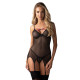 Корсет Obsessive Novenes corset & thong, M/L, прозрачный, открытая спина, стринги в комплекте