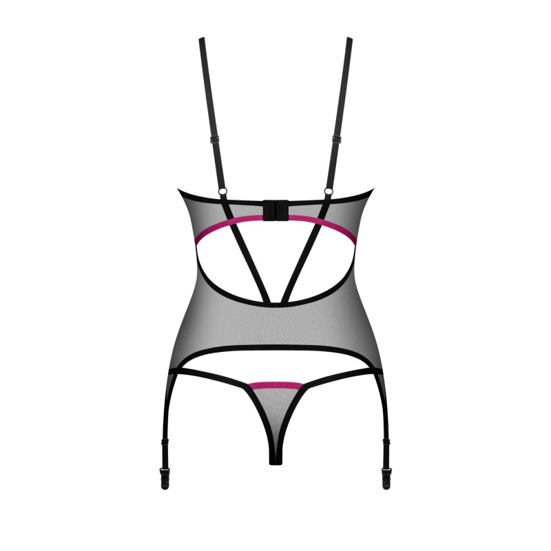 Корсет Obsessive Novenes corset & thong, M/L, прозрачный, открытая спина, стринги в комплекте