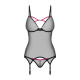 Корсет Obsessive Novenes corset & thong, M/L, прозрачный, открытая спина, стринги в комплекте