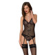 Корсет із пажами, трусики з ажурним декором та відкритим кроком Passion Ursula Corset black XXL/XXXL