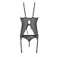 Корсет із пажами, трусики з ажурним декором та відкритим кроком Passion Ursula Corset black XXL/XXXL