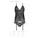 Корсет із пажами, трусики з ажурним декором та відкритим кроком Passion Ursula Corset black XXL/XXXL