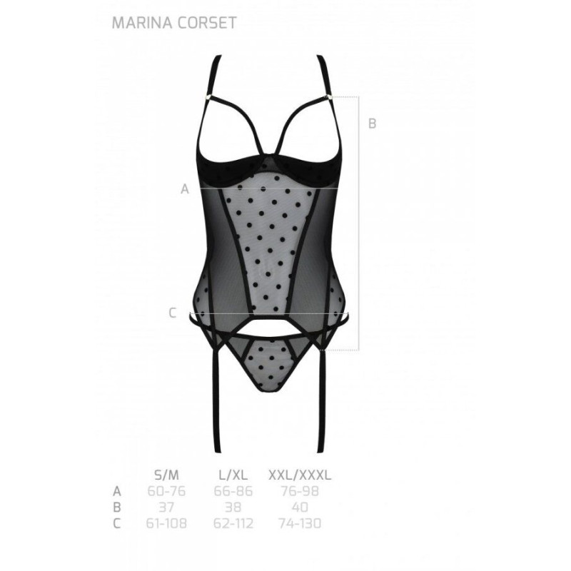 Корсет Passion MARINA CORSET, S/M, black, с открытыми чашками