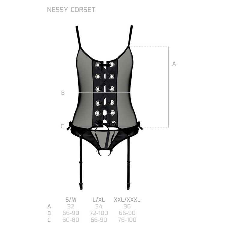 Корсет зі шнурівкою Passion NESSY CORSET black S/M