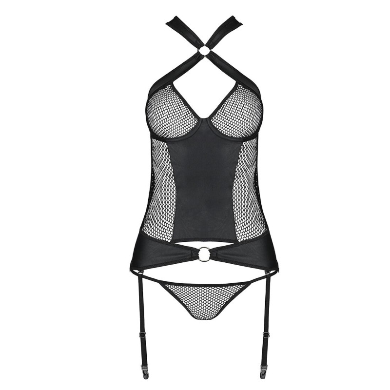 Сетчатый комплект корсет с халтером Passion Amanda Corset black L/XL