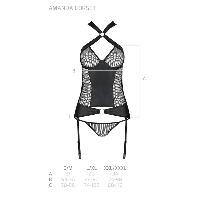 Сетчатый комплект корсет с халтером Passion Amanda Corset black L/XL