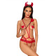 Эротический костюм чёртика со стрепом Obsessive Evilia teddy красный L/XL