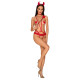 Эротический костюм чёртика со стрепом Obsessive Evilia teddy красный L/XL